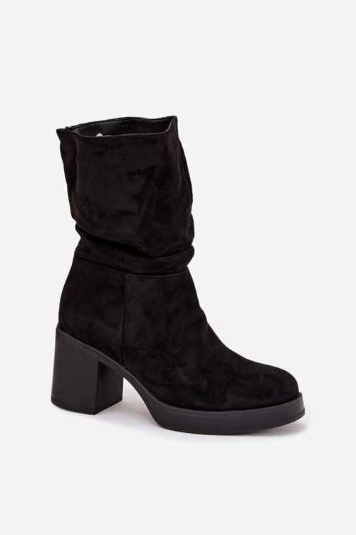 Women's Booties With Gathering On The Block Heel Warm Black Amoria