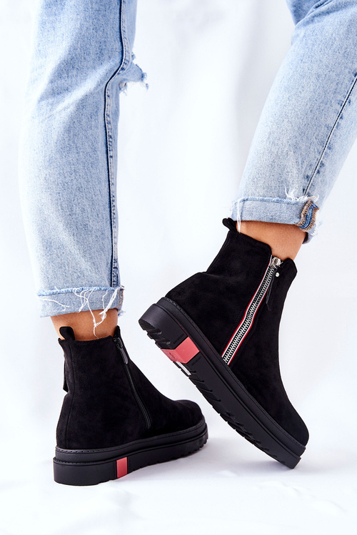 Platform Suede Lace-up Booties Black Nessa