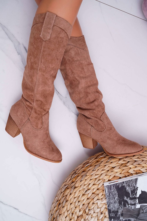 Women's Knee High Boots Suede Beige Lemane