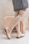 Knee High Flat Heel Boots Made Of Eco Suede Beige Linnithia