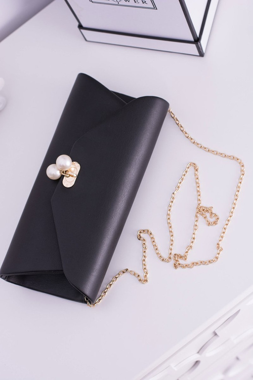 Black Clutch Bag Gold Chain Pearls