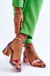 Patterned Low Heel Satin Sandals Purple and Pink Quincy