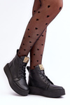 Women's Laced Boots with Leather Decoration Black Nicole 2833