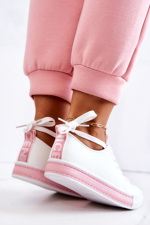 Women's Leather Sneakers White and Pink Mikayla