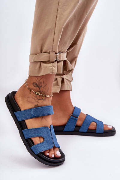 Klapki Materiał Damskie Rzep Ciemnoniebieskie Jose H8-521