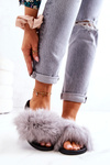 Slippers with Natural Fur Grey Naturimo