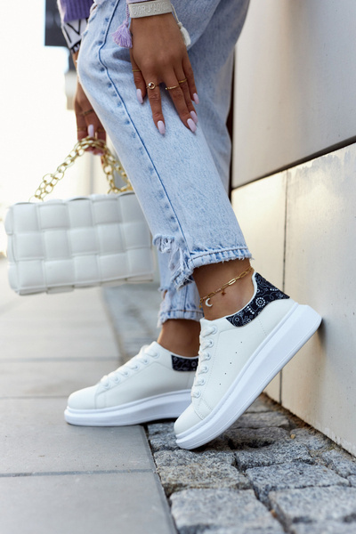 Classic Women's Sports Shoes White and Black Meleris