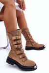 High Boots with Straps Suede Workery Beige Elnatea 