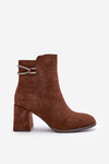 Warm Women's Ankle Boots on Heel Eco Suede Dark Green Saivia
