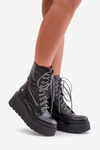 Leather Worker Ankle Boots On Platform And Wedge Maciejka 06676-01 Black