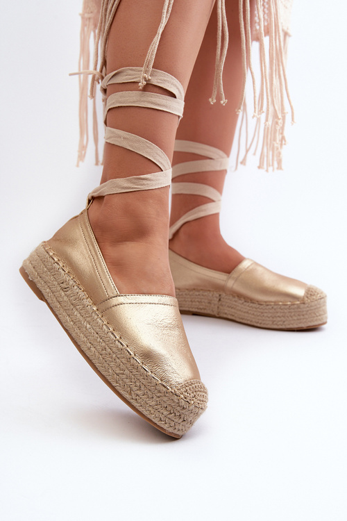 Women's Lace-Up Espadrilles on Platform with Woven Gold Tailesse