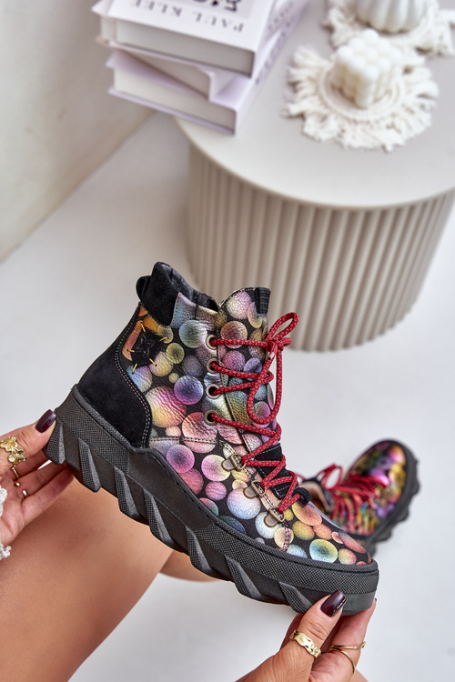 Leather Women's Warm Ankle Boots Maciejka 06146-39 Multicolor