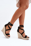 Sandals With Wedge Heel And Woven Band Black Salthe