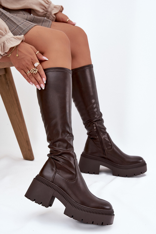 Women's Boots with Thick Heel and Platform Slip-On Brown Florinne