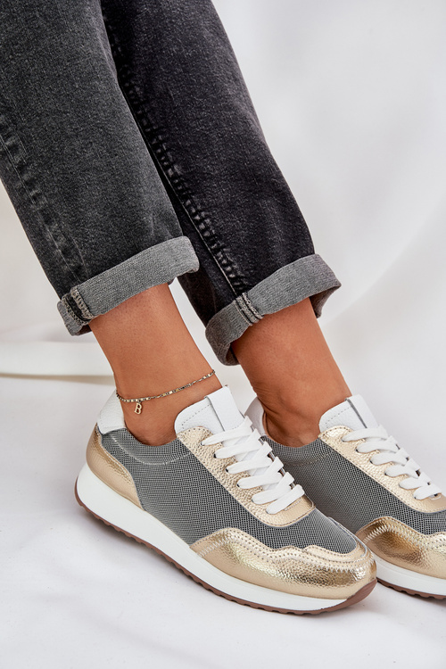 Sneakersy Buty Sportowe Damskie Skóra Naturalna Złote D&A LR51-847