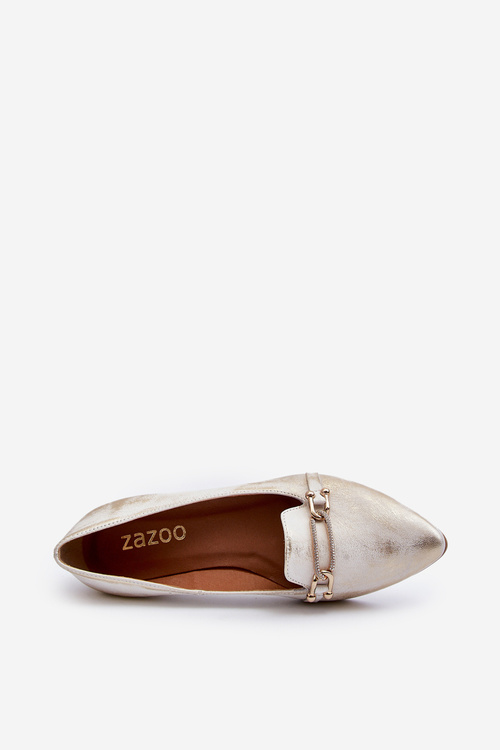 Leather Ballerinas with Zazoo 2885 Gold-White Embellishment