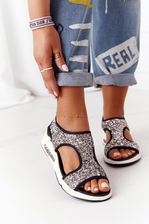 Wedge Slip-On Sandals Silver With Glitter Zoey