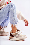 Fashionable Women's Sport Shoes On A Wedge Beige and brown Aronne