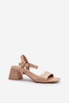 Women's Beige Faux Suede Block Heel Sandals Leisha