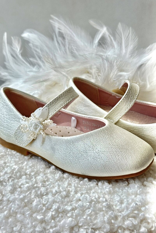 Beige Glittery Children's Ballerina Flats with Velcro Fastening Jeylin