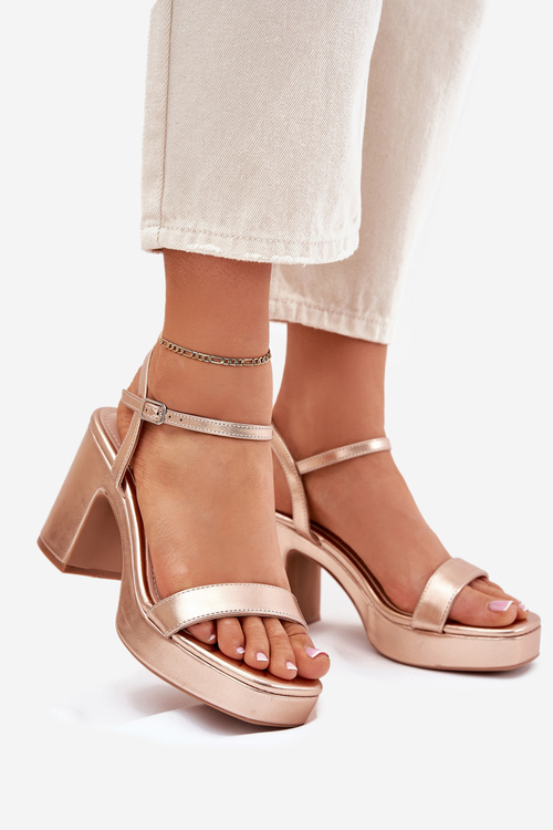 Eco Leather Sandals On Heel Rose Gold Lillita