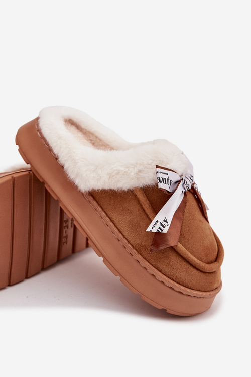 Women's slippers with fur and bow brown Fenella