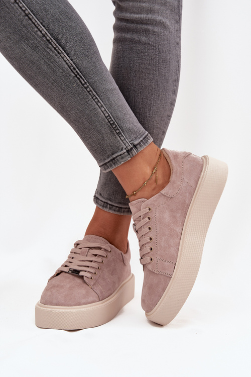 Suede Women's Sneakers on Platform Vinceza 79578 Beige
