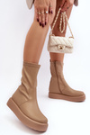 Women's Platform Ankle Boots in Beige Faux Leather Algedi