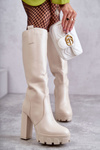 Fashionable Leather Boots On The Platform Beige Isabell