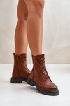 Warm ankle boots worker ladies with zipper eco leather brown Mailyra