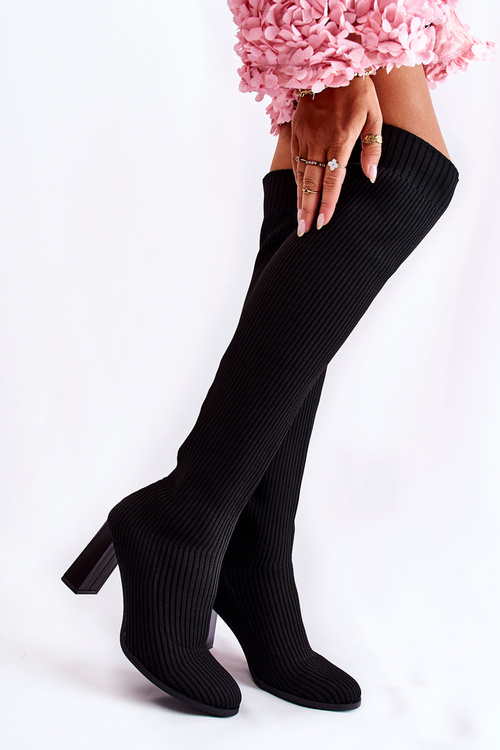 Striped Classic Boots On Heel Black Laossi