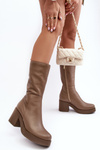 Women's Leather Boots On Massive Heel Dark Beige Lemar Odennia