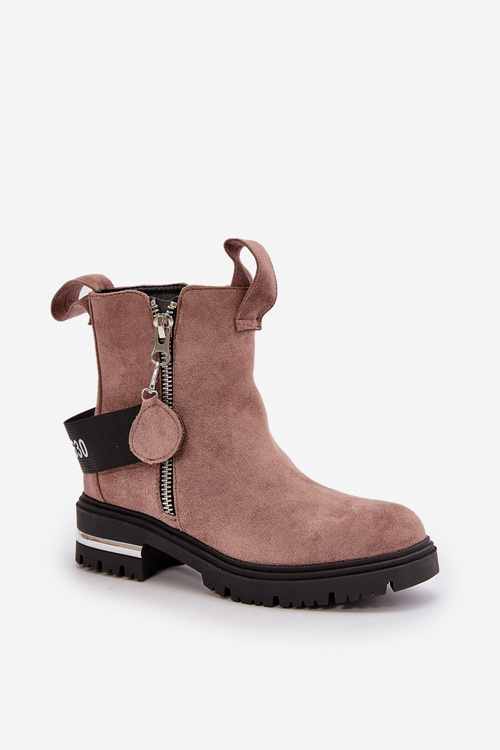 Warm Ladies Ankle Boots With Zipper Dark Beige Calvaro