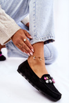 Women's suede loafers with decorations black Janetta