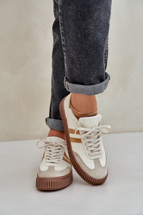 Damskie Sneakersy Skórzane Platforma Beżowe Zazoo N1068S6