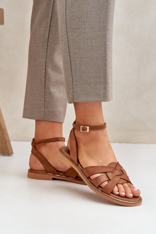 Sandały Skóra Naturalna Płaski Obcas Camel Zazoo 3688