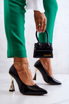 Fashionable Leather Pumps Lewski Shoes 3083 Black and Gold