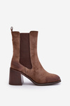Women's Ankle Boots On Block Heel Made Of Eco Suede Brown Naorita