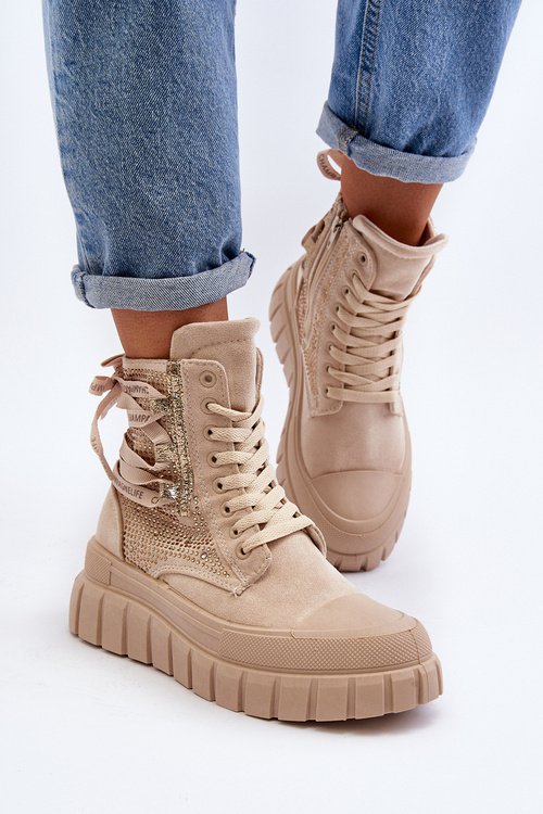 High Top Women's Sneakers on Chunky Platform Beige Wonise