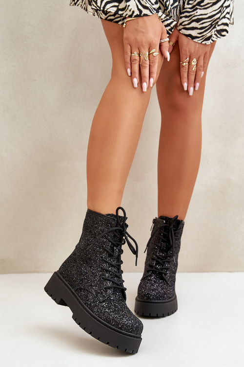 Workery Botki Ocieplane Z Cekinami Czarne Liatheine