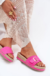 Ladies Platform Slippers With Golden Buckle Fuchsia Selira