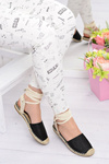 Women's Linen Ballerinas Tiered Black Espadrilles Sea