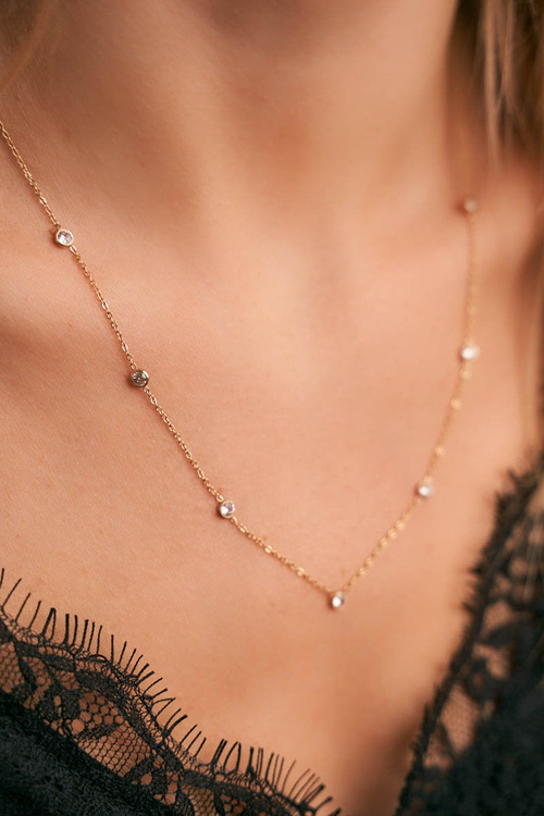 Women's Gold Necklace Chain Celebrity White Rhinestones Elvira