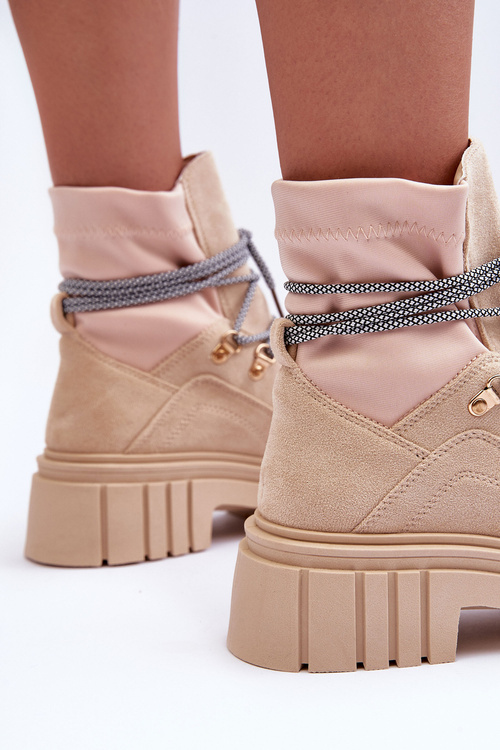 Women's Suede Lace-up Boots Beige Acorn