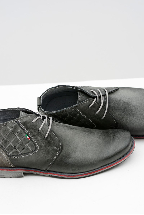 Szare Męskie Skórzane Półbuty Graziano