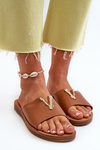 Women's Flat Sole Sandals with Eco Leather Decoration Brown Makia