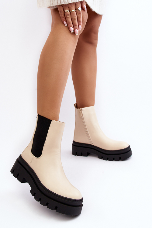 Leather Boots Workery Beige Loretta