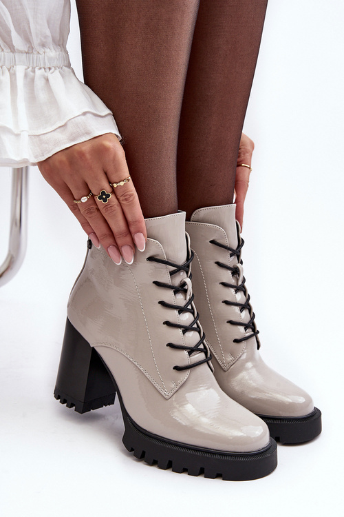 Lacquered Heel Boots with Insulation Light Grey SBarski MR870-54