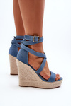 Denim Wedge Sandals with Woven Detail Blue Salthe