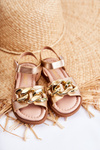 Children's Sandals With Velcro Gold Layra 